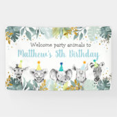 Birthday Party Animal Blue Gold Safari Spandoek (Horizontaal)