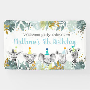 Birthday Party Animal Blue Gold Safari Spandoek