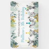 Birthday Party Animal Blue Gold Safari Spandoek (Verticaal)