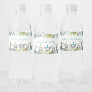 Birthday Party Animal Blue Gold Safari Waterfles Etiket