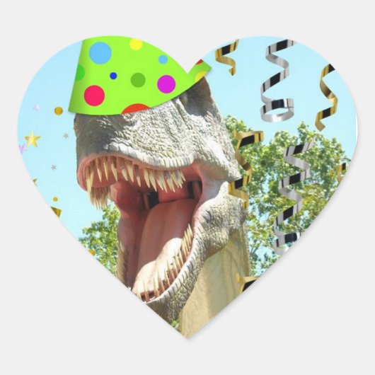 Birthday Party Animal Dinosaur Hart Sticker (Voorkant)