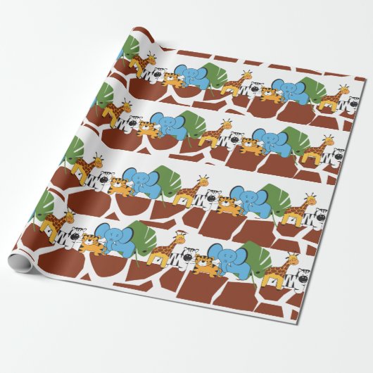 Birthday Party Animal Oerwoud Safari Cadeaupapier (Uitgerold)
