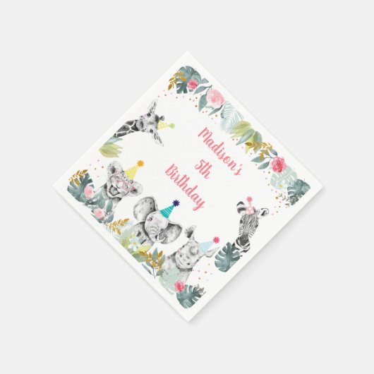 Birthday Party Animal Pink Gold Safari Servet (Hoek)