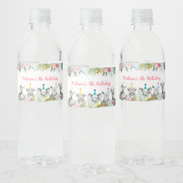Birthday Party Animal Pink Gold Safari Waterfles Etiket