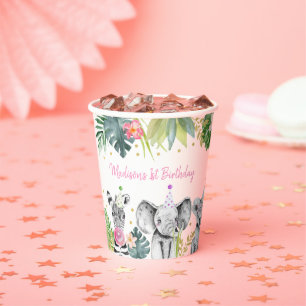 Birthday Party Animal Pink Gold Tropical Safari Papieren Bekers