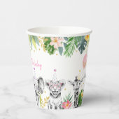 Birthday Party Animal Pink Gold Tropical Safari Papieren Bekers (Links)