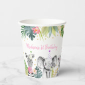 Birthday Party Animal Pink Gold Tropical Safari Papieren Bekers (Voorkant)
