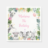 Birthday Party Animal Pink Gold Tropical Safari Servet (Voorkant)