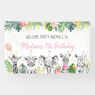 Birthday Party Animal Pink Gold Tropical Safari Spandoek