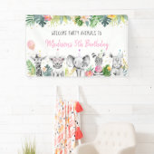 Birthday Party Animal Pink Gold Tropical Safari Spandoek (Insitu)