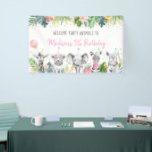 Birthday Party Animal Pink Gold Tropical Safari Spandoek (Beurs)