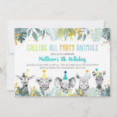 Birthday Party Animals Blue Gold Safari Kaart (Voorkant)