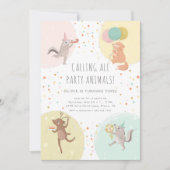 Birthday Party Animals Colorful Kids Kaart (Voorkant)