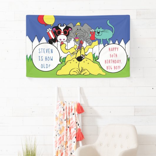 Birthday Party Animals personaliseren Spandoek (Insitu)