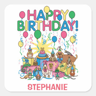Birthday Party Animals Vierkante Sticker