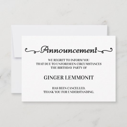 Birthday Party-annuleringskaarten Aankondiging (Voorkant)