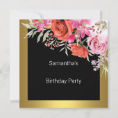 Birthday Party Any Age Flowers Invision Kaart (Achterkant)