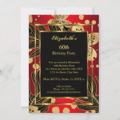 Birthday Party any age Gold Red Floral Kaart (Voorkant)