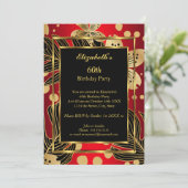 Birthday Party any age Gold Red Floral Kaart (Staand voorkant)