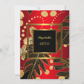 Birthday Party any age Gold Red Floral Kaart (Achterkant)