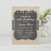 Birthday Party Any Age Rustic Burlap Black White Kaart (Staand voorkant)