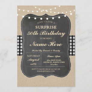 Birthday Party Any Age Rustic Burlap Black White Kaart