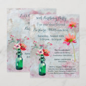 Birthday Party any Age Waterverf Flowers Kaart (Voorkant / Achterkant)