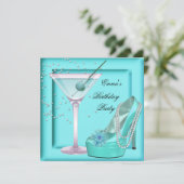 Birthday Party Aqua Blauwgroen Blue Turquoise Mart Kaart (Staand voorkant)