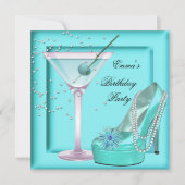 Birthday Party Aqua Blauwgroen Blue Turquoise Mart Kaart (Voorkant)