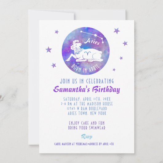 Birthday Party Aries Ram Constellation Stars Kaart (Voorkant)