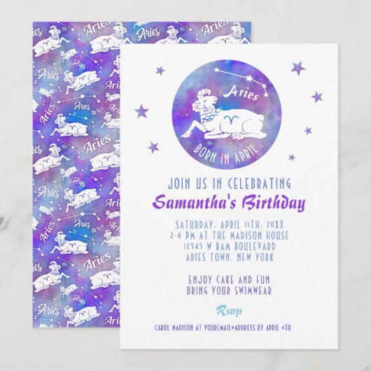 Birthday Party Aries Ram Constellation Stars Kaart (Voorkant / Achterkant)