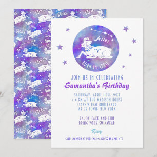 Birthday Party Aries Ram Constellation Stars Kaart