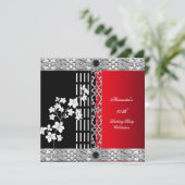 Birthday Party Asian Red Black Cherry Blossom Kaart (Staand voorkant)