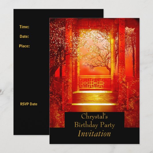 Birthday Party Asian Scene Red gold Kaart (Voorkant / Achterkant)