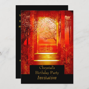 Birthday Party Asian Scene Red gold Kaart