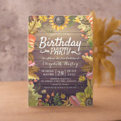Birthday Party Autumn Maple Sunflower Pumpkin Wood Kaart