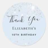 Birthday party baby blue Silver glitter Dank je we Ronde Sticker (Voorkant)