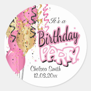 Birthday Party-ballonnen - roze klassieke muziek Ronde Sticker