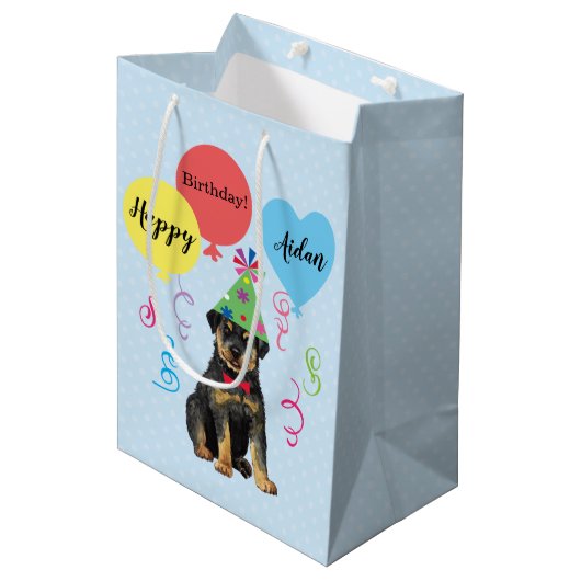 Birthday Party ballons Rottweiler Medium Gift Bag Medium Cadeauzakje (Voorkant Gekanteld)