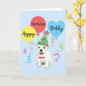 Birthday Party ballons Westie Card Kaart (Gele Bloem)