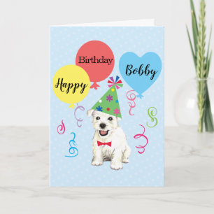 Birthday Party ballons Westie Card Kaart