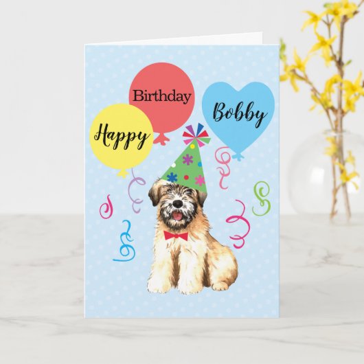 Birthday Party ballons Wheaten Terrier Card Kaart (Gele Bloem)