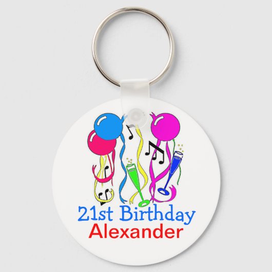 Birthday Party-Balloons 21st personaliseer het! Sleutelhanger (Voorkant)