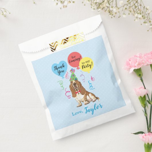 Birthday Party Balloons Basset Hound Bedankzakje (Gezegeld)