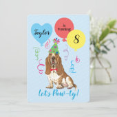 Birthday Party Balloons Basset Hound Kaart (Staand voorkant)
