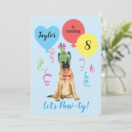 Birthday Party Balloons Belgische Malinois Kaart (Staand voorkant)