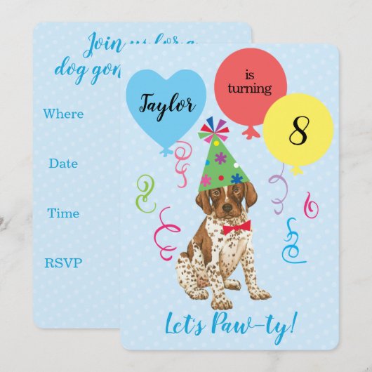 Birthday Party Balloons Borzoi Uitnodiging (Voorkant / Achterkant)