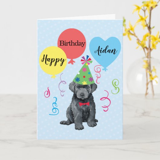 Birthday Party Balloons Bouvier des Flandres Card Kaart (Gele Bloem)