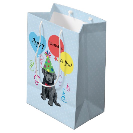 Birthday Party Balloons Bouvier des Flandres Medium Cadeauzakje (Achterkant Gekanteld)