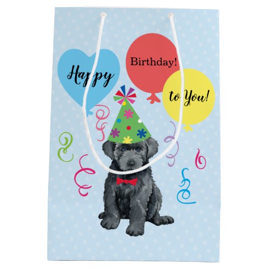 Birthday Party Balloons Bouvier des Flandres Medium Cadeauzakje (Achterkant)